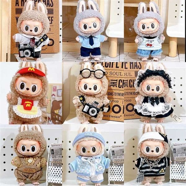 50% off factory outlet Labubu Velcro 17cm Bubble Mart Dress Up Doll