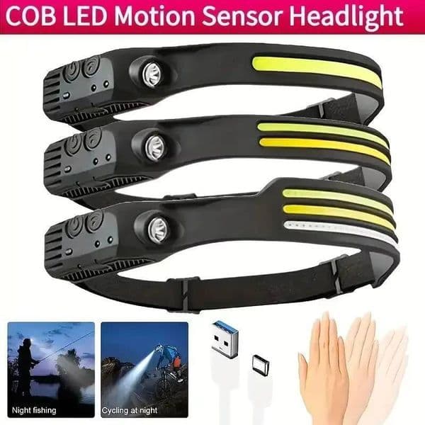 Super Bright LED Headlamp Rechargeable Induction Head Lantern 5 Modes Outdoor Mining COB Fishing Lamp Head-mounted Light Sensor