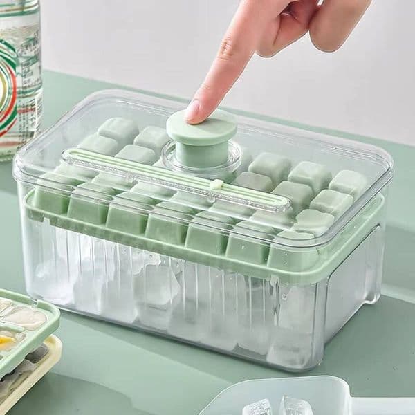 ice maker Cube with Lid and Tray 56 Cavity Easy Button Multipurpose Ice Maker for Whiskey Cocktail Drinks Coffee