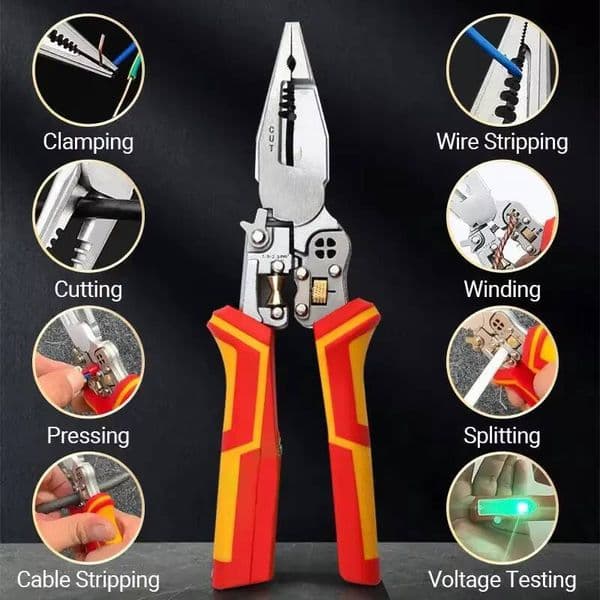 8-In-1 Multi-Function Wire Stripper Electricians Voltage Testing Cable Cutting Scissors Crimping Pliers