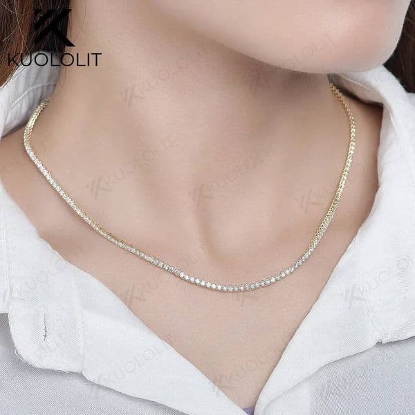 Kuololit 5.25CTW Moissanite Tennis Necklaces Women Men Solid 14K 10K Gold Sier Chain for Engagement Party Christmas