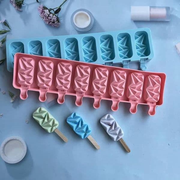 ice maker 8 Hole Diamond Popsicle Silicone Mold Chocolate Candy Jelly Cream Making Mould Cake Baking Set Ice Tray DIY Party Snack Gift