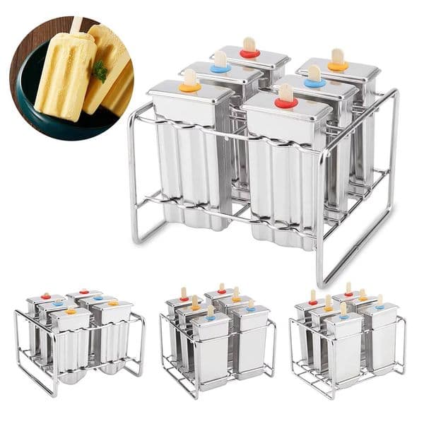 ddmynov 6 Cavities Cream Reusable Popsicle Pop Mold Maker Durable Stainless Steel Ice ice maker Cube Tray 4-Type DIY Summer Tool