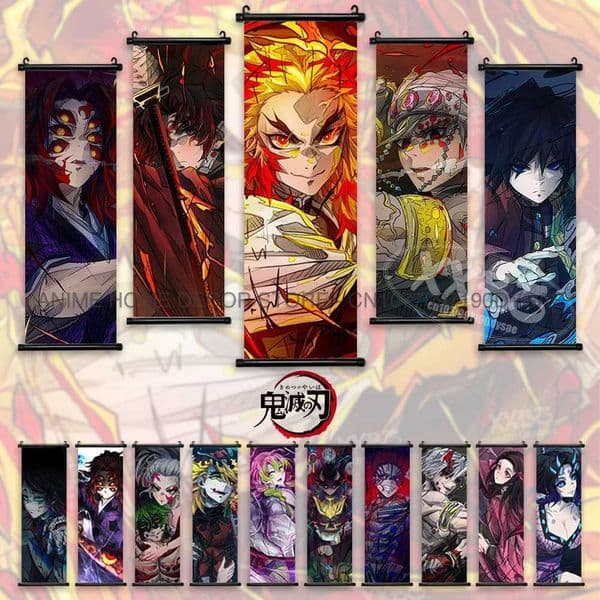 Demon Slayer Kimetsu No Yaiba Posters Kibutsuji Muzan Wall Artwork Kokushibou Home Decor Akaza Hanging Painting Scrolls Picture X250612
