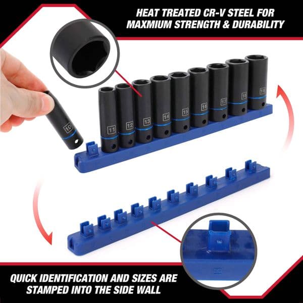 Drive Ddmydesign 11-Piece Impact Deep 3/8-Inch, Socket Set Mm, 43241 3/8-Inch, Mm, tues