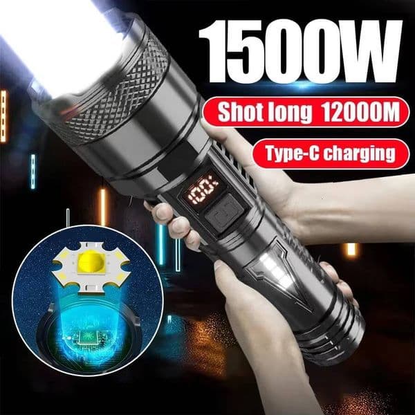 1500W Super Portable Rechargeable Lamp Built-in BatteryWaterproof High Power Led Flashlight White Laser Outdoor Torch Light