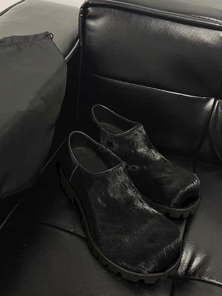 Stylish Fashion Unisex Shoes Oversized Round Toe Leather Non-Slip Platforms Chunky Heel Rock Gothic Slip On Business Formal Wedding Women Men Leather Shoes
