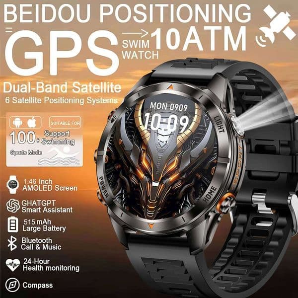2025 Outdoor GPS Smart Watch 10ATM Waterproof Built-in Dual-band GNSS Compass Military Sport Smartwatch Men New For Android iOS