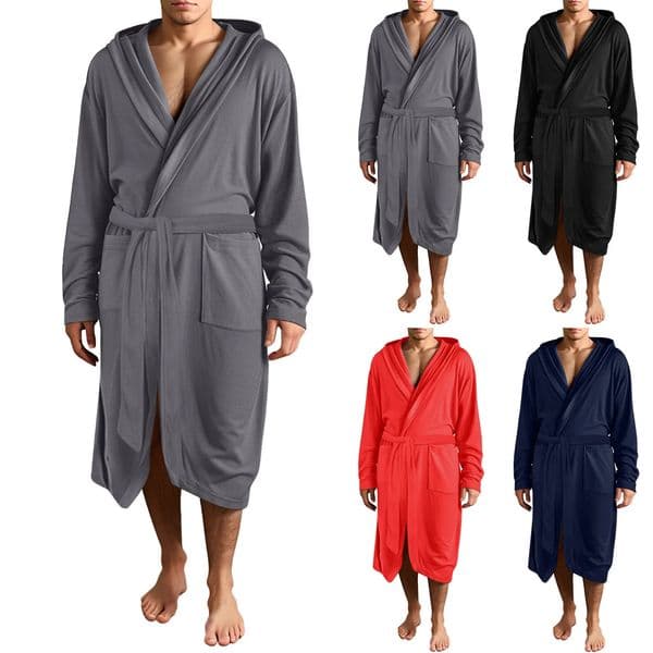 Plus Size Bathrobe Mens Long Sleeve Nightgown Pajamas Gown Kimono Robes Comfortable Hooded Sleepwear Home Wear 250609BJ