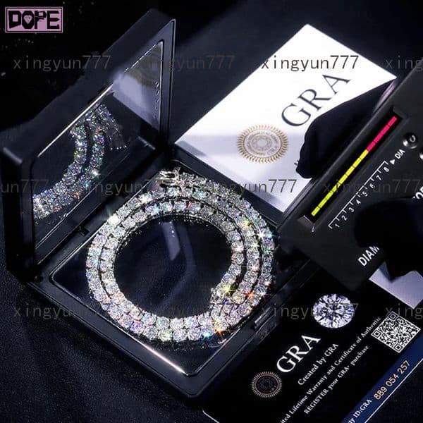Hot Selling 3mm 4mm 5mm 6mm Tennis Necklace VVS Diamond Iced Out Hip Hop 925 Silver Moissanite Tennis Chain