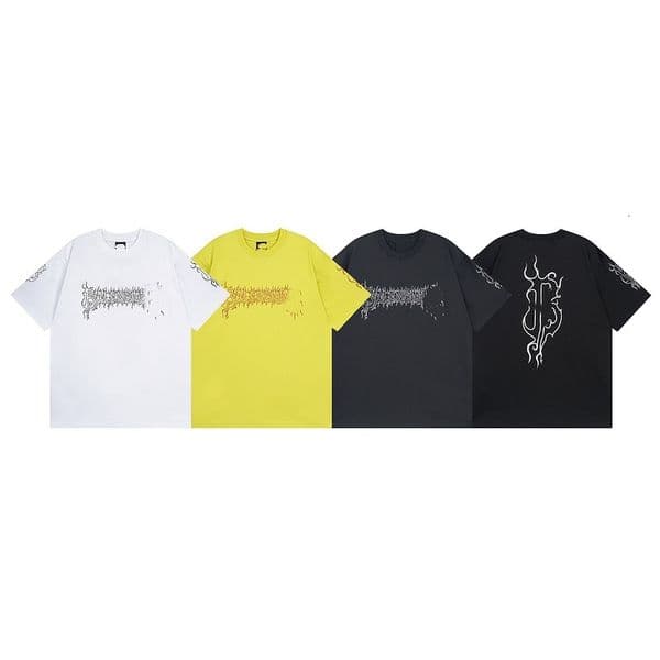 2025 New Flame Letter Destruction Print Short Sleeve Casual Plus Size Couple T-Shirt