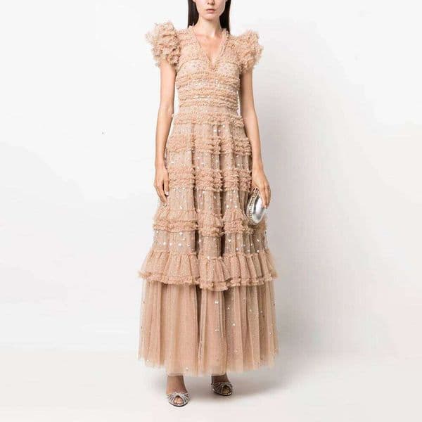 Designer Clothing 2025 Solid Spliced Lace Casual Dress For Women V Neck Short Sleeve High Waist Patchwork Mesh Elegant Dresses Female New