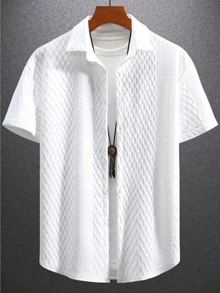 Summer casual short-sleeved mens shirt Casual Street wear jacquard lapel button down solid color mens vintage shirt S-2XL 250616