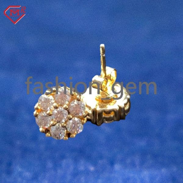 Gold Plated Flower Earrings 10K Gold Luxury Hip Hop Round Brilliant Cut Moissanite Earrings for Men Women