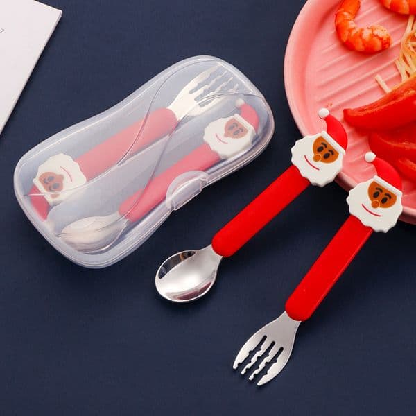 304 Stainless Steel Fork Children's Divided Plate with Suction Cup Christmas Tableware Gift Set Spoon