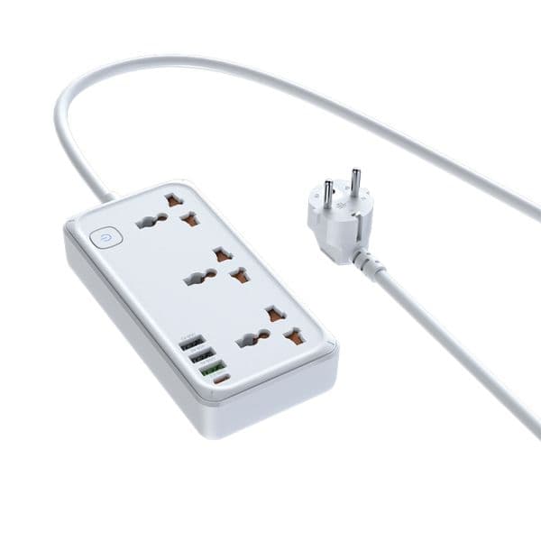 MTB-PS01E 2500W Power Strip with 3AC Outlets & 4USB Ports (3.4A), Master Switch, 75N Child-Safe Gate, US/UK/EU Sockets, 1.5m Cable for Home/Travel