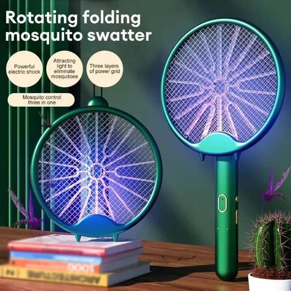 1pc 3000V Electric Racket Killer Lamp USB Rechargeable Foldable Fly Swatter Mosquito Trap