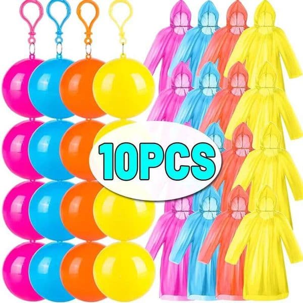 1/10PCS Portable Raincoats with Hook Disposable Waterproof Ponchos Outdoor Hiking Camping Emergency Rain Coats Balls k1