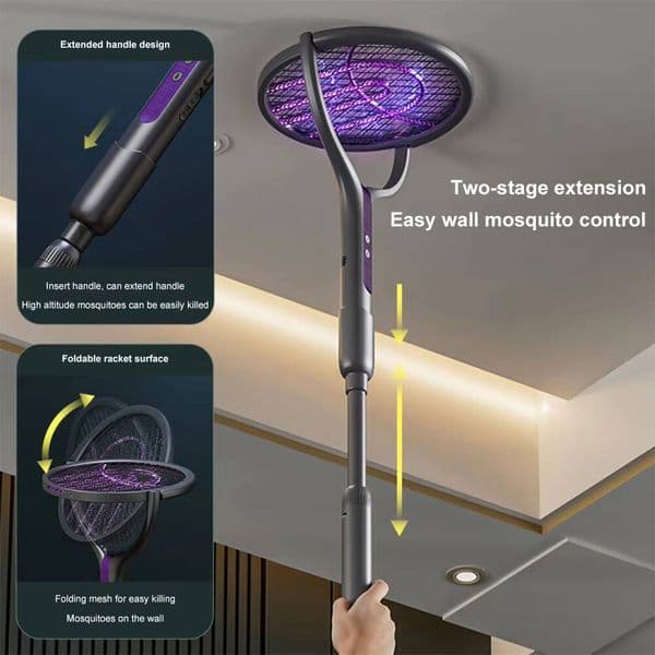 Rotating Head Bug Racket Rechargeable Zapper 2 in 1 Fly Killer Mosquito Trap Lamp for Indoor and Outdoor