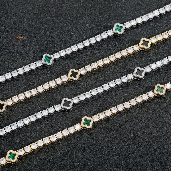Luxury Jewelry Clover Iced Out Tennis Chain Necklace Women's Premium Choker Accessory New High Quality Pass the diamond tester