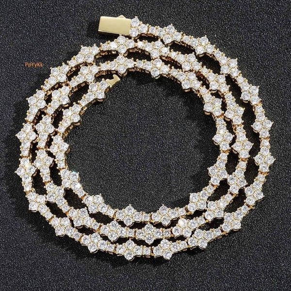 Luxury Jewelry Stylish Moissanite Plum Blossom Tennis Chain Men's Hip Hop Necklace Streetwear Brand Spring Clasp Accessory Pass the diamond tester