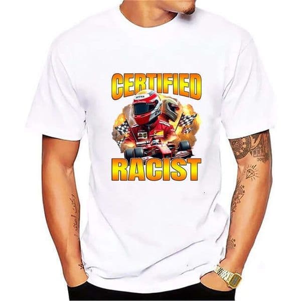 Racer Print Pattern T-Shirt Men Women Fashion Hip-Hop Short Sleeve Cotton Trendy Streetwear