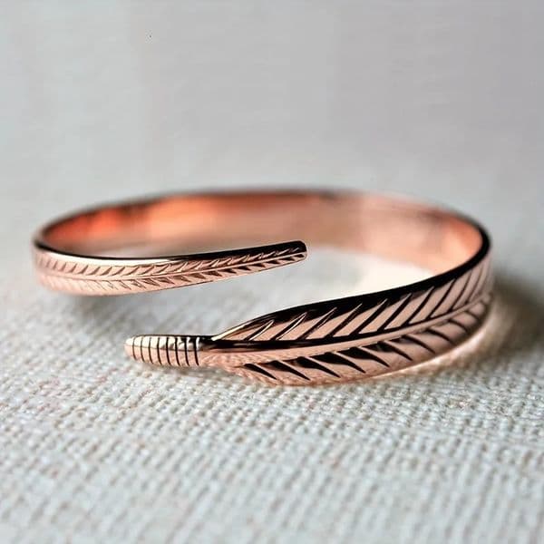 Vintage Pure Cooper Feather Wing Cuff Bangle for Men Women Fashion Punk Style Wristlet Party Jewelry Gifts 250626