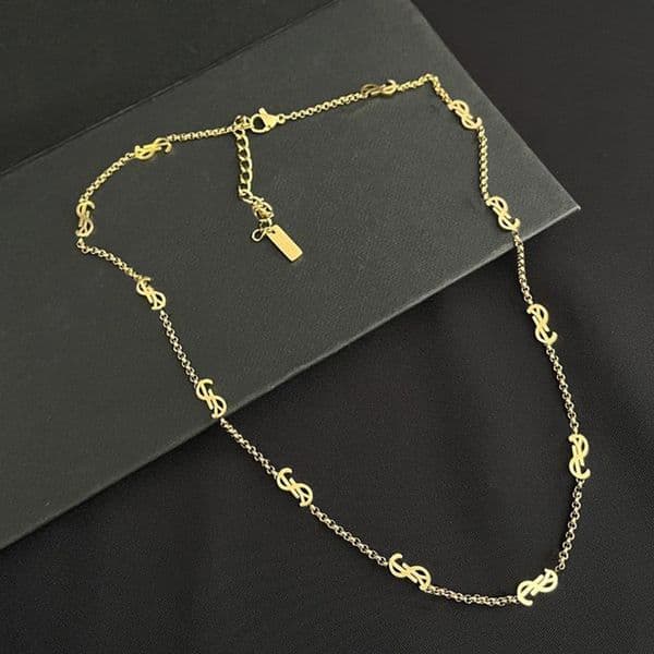 Pendant Classic Letter Chains with Crystal Rhinestone Retro Style Women Stainless Steel Necklace Chain Jewelry Gifts for Celebratory Events