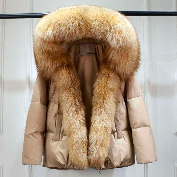 Lagabogy 2025 New Winter Women Real Fox Fur Collar Thick Warm Puffer Coat Hooded Down Jacket Outwear Female Loose Parkas 123