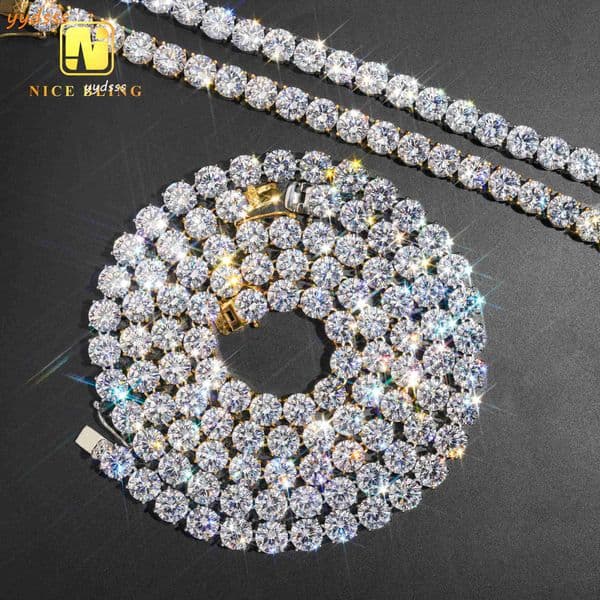Big Size Iced Out Moissanite Tennis Chains 18k Gold Pvd Plated 10mm 316l Stainless Steel Tennis Necklace and Bracelet for Men Women