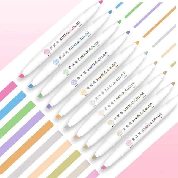 Bestseller 5pcs Pastel Highlighters Colors Dual Tip Fluorescent Hook Colored Mark Pen Cute Markers for Journaling Japanese Stationery ddmysat