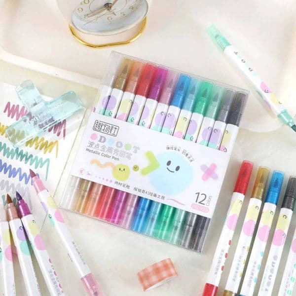 Bestseller Bestseller 12Colors/box Kawaii Double Head Wave Dot metal beauty pen Marker For Scrapbook Painted Stationery School Supplies ddmysat ddmysat