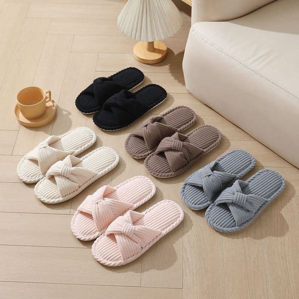 Slippers for Women Memory Foam House Bedroom Corduroy Bow Crossbands Slide Slipper Shoes Comfy Trendy Gift Slippers