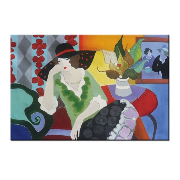 Hand paint Art Reproduction Paintings Tarkay Figure Portrait Lady Think Quietly Oil Painting Modern Wall Art for Living Room Home Office Decor