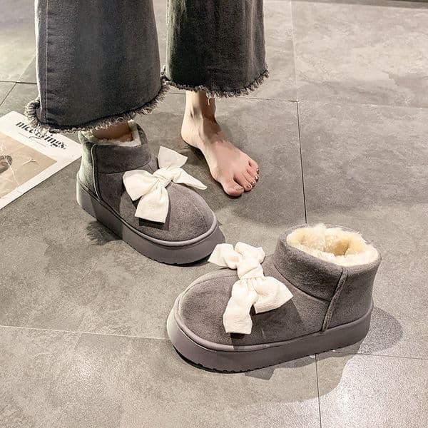 Fashion Trend Luxury Shoes snow boots Autumn Winter New Designer Shoes New Bow Solid Color Women s Cotton Boots Warm Wool Lining Cotton Shoes