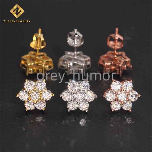 Fast Shipping Screw Back Iced Out Round Diamond 925 Silver Earrings VVS Moissanite Fine Jewelry Hip Hop Mens Earrings