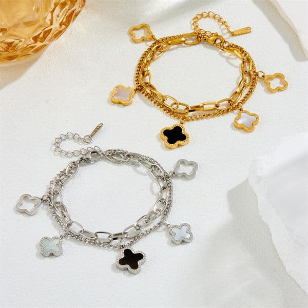 Clover Bracelet For Women Luxury Designer jewelry double-layer 4 Leaf Bracelets 18K Gold Silver Plate Agate Diamond Fashion Charm Chain Wedding Gift Party