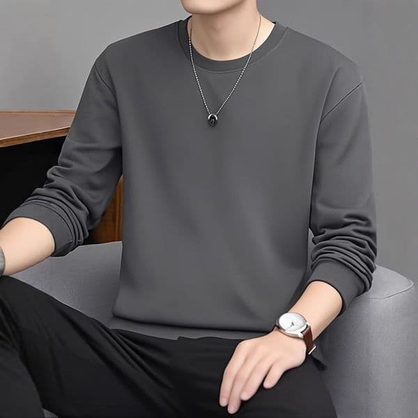 100% Cotton Long Polo Sleeve T-shirt Loose Fit Drop Shoulder Solid Designer Hoodie Color Round Designer Shirt Neck Top Outerwear Versatile Dropshipping Base Shirt