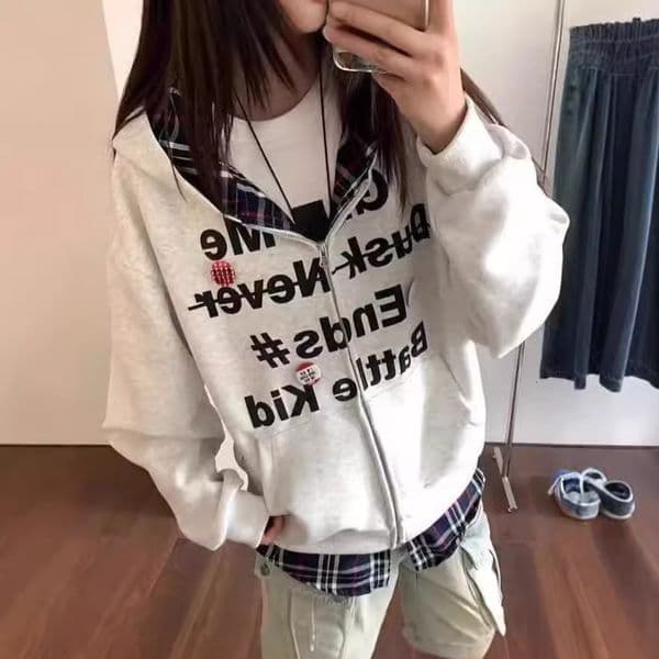 American Retro Plaid Patchwork Unique Hooded Zipper Jacket Designer Hoodie For Men Autumn Winter Designer Shirt Niche Stylish Letter Sweatshirt