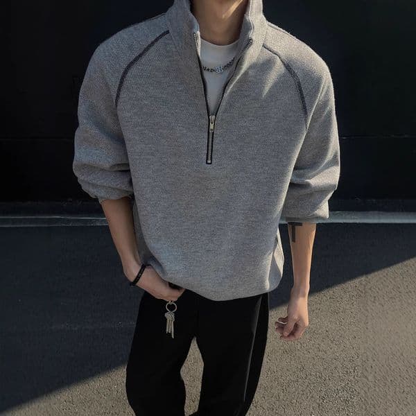 Half-zip High-neck Striped Designer Hoodie Sweatshirt For Men Spring Cleanfit Heavyweight American Style Short Designer Shirt Jacket Loose Pullover Top