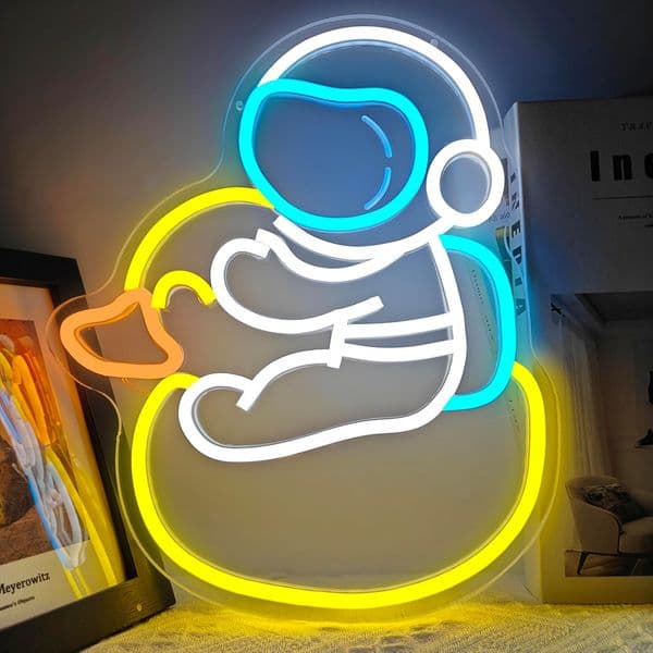 Astronaut duck neon LED logo, bedroom wall decoration, USB children's room, game room, party decoration, neon wall art gifts