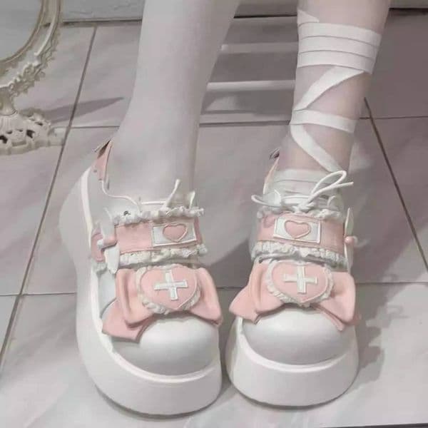 Butterfly Knot Thick Soled Lolita For Women 2024 New Casual Board Round Toe Bread Japanese Girls Single Shoes ddmypanda