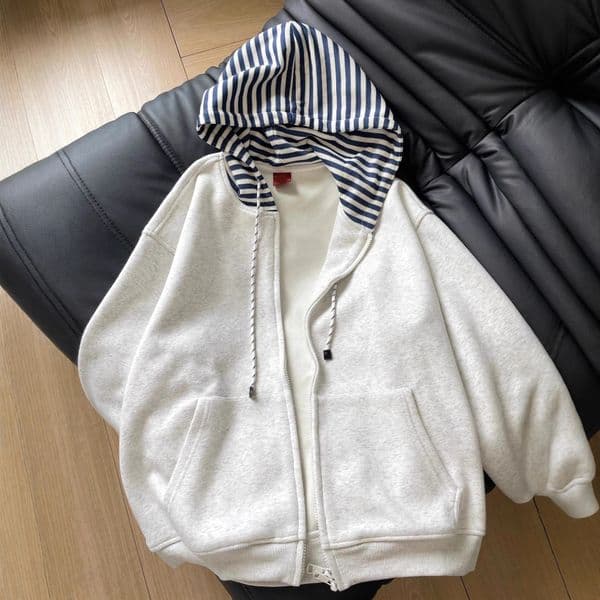 American Retro Patchwork Striped Hooded Sweatshirt For Men Designer Hoodie And Women Loose Designer Shirt Fit Versatile Zipper Cardigan Lazy Style Jacket