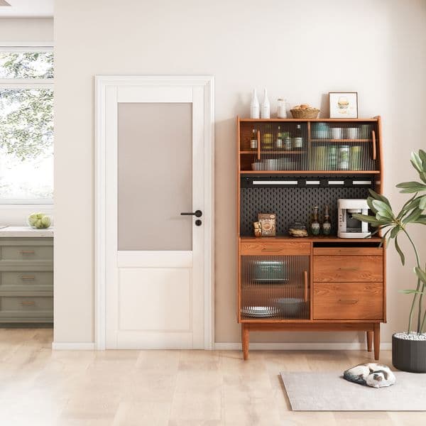 28"x 80" Half Frosted Glass Slab Door, Interior French Door Slab Solid Core Panel, for Pantry Closet Laundry Bathroom Office White Primed Surface w/o Hardware