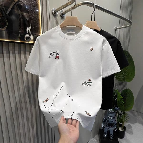 Personalized Embroidered Short-sleeve T-shirt For Men Trendy Brand Fashion Clothing 2025 Designer Shirt Summer New Men's Designer Hoodie Round Neck Half Sleeve