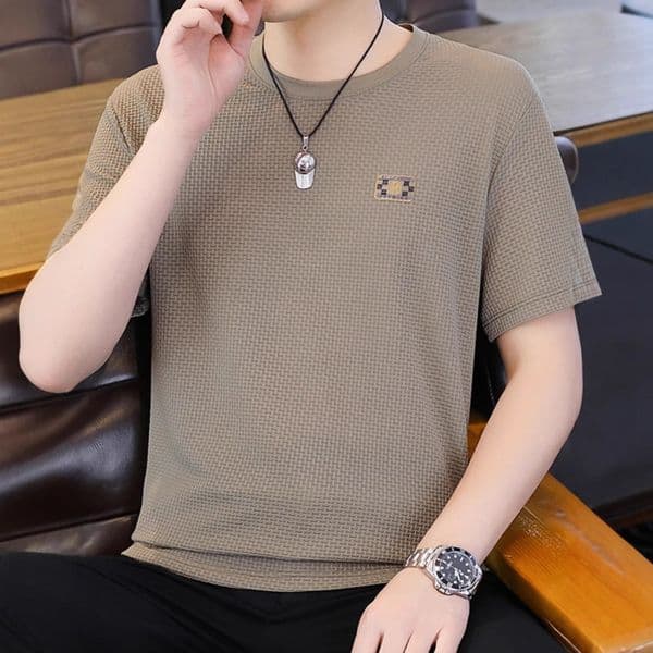 2025 Summer New Designer Hoodie Round Neck Ice Silk Short Sleeve T-shirt Men's Casual Designer Shirt Breathable Plus Size Half Sleeve Tee Top Trendy Shirt