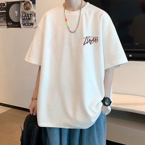 Heavyweight Short Sleeve T-shirt For Men Designer Shirt 2025 Designer Hoodie New Summer Pure Cotton American Style Trendy Loose White Versatile Clothing