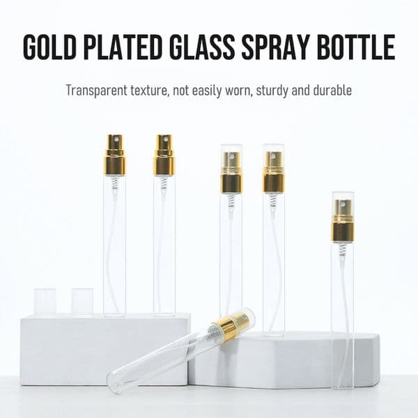 Gold Plated Refillable Glass Spray Bottle Perfume Atomizer Transparent Travel Sample Vial Mini Reusable Cosmetic Mist Container