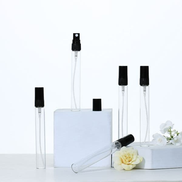 5ml 10ml Clear Glass Spray Bottle with Black Fine Mist Atomizer Refillable Small Empty Perfume Sample Bottle for Alcohol Water Sanitizer