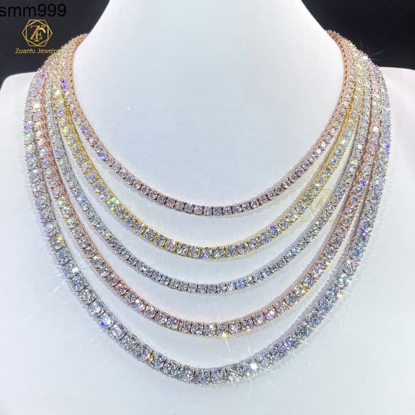 moissanite chain Pass Diamond Tester Large Stock Hip Hop Jewelry 20mm65mm VVS Moissanite Diamond 925 Silver Iced Out Tennis Chain Necklaces